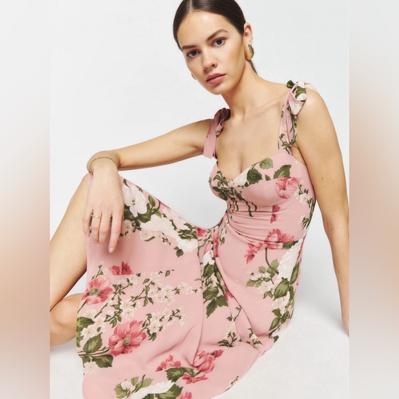 Reformation Nadira Dress in rose pink floral,, brand new, never worn. - Picture 3 of 10